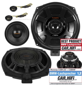 Musway 420 Watt 3-Wege-Set Subwoofer Lautsprecher BMW E- und F-Modelle CSB-4.2C + CSB8W